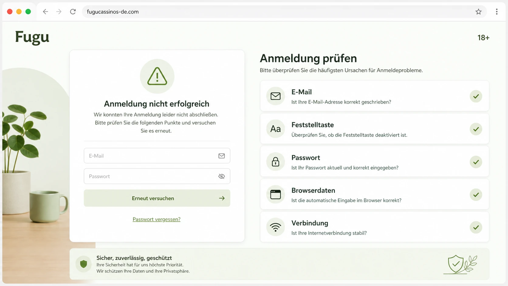 Anmeldung bleibt erfolglos